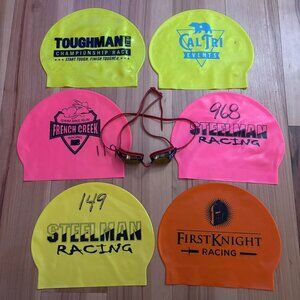 Latex Swim Cap Bundle (6 Caps) and Speedo Goggles